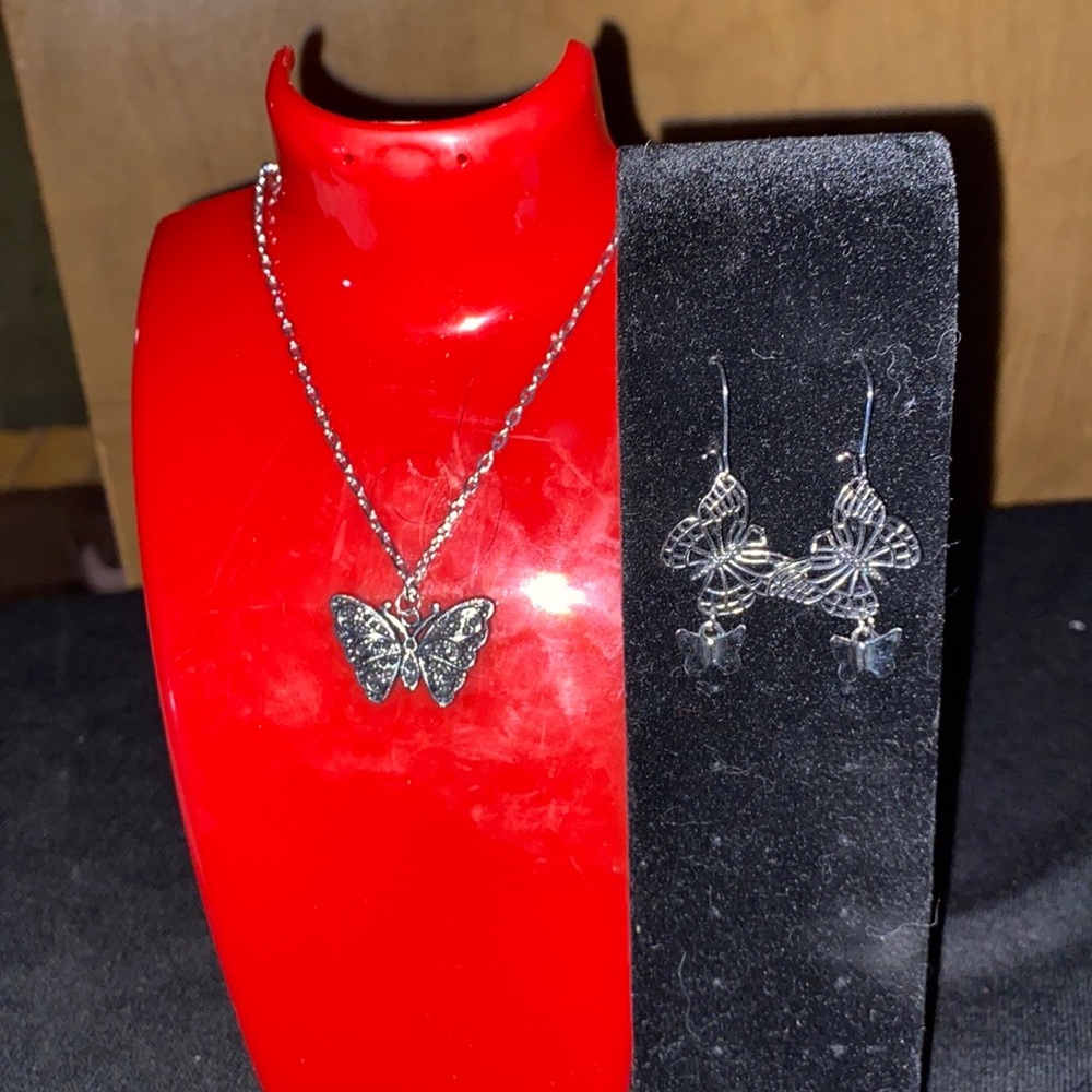It is a butterfly jewelry set on stainless steel chain